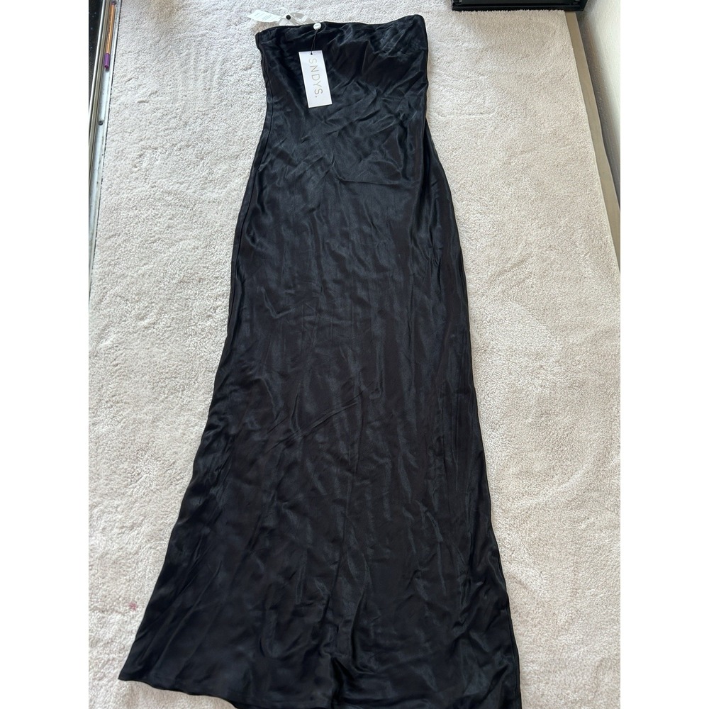 Revolve SNDYS Maxi Dress Black‎ Strapless Satin size M NWT $125 - Picture 2 of 9